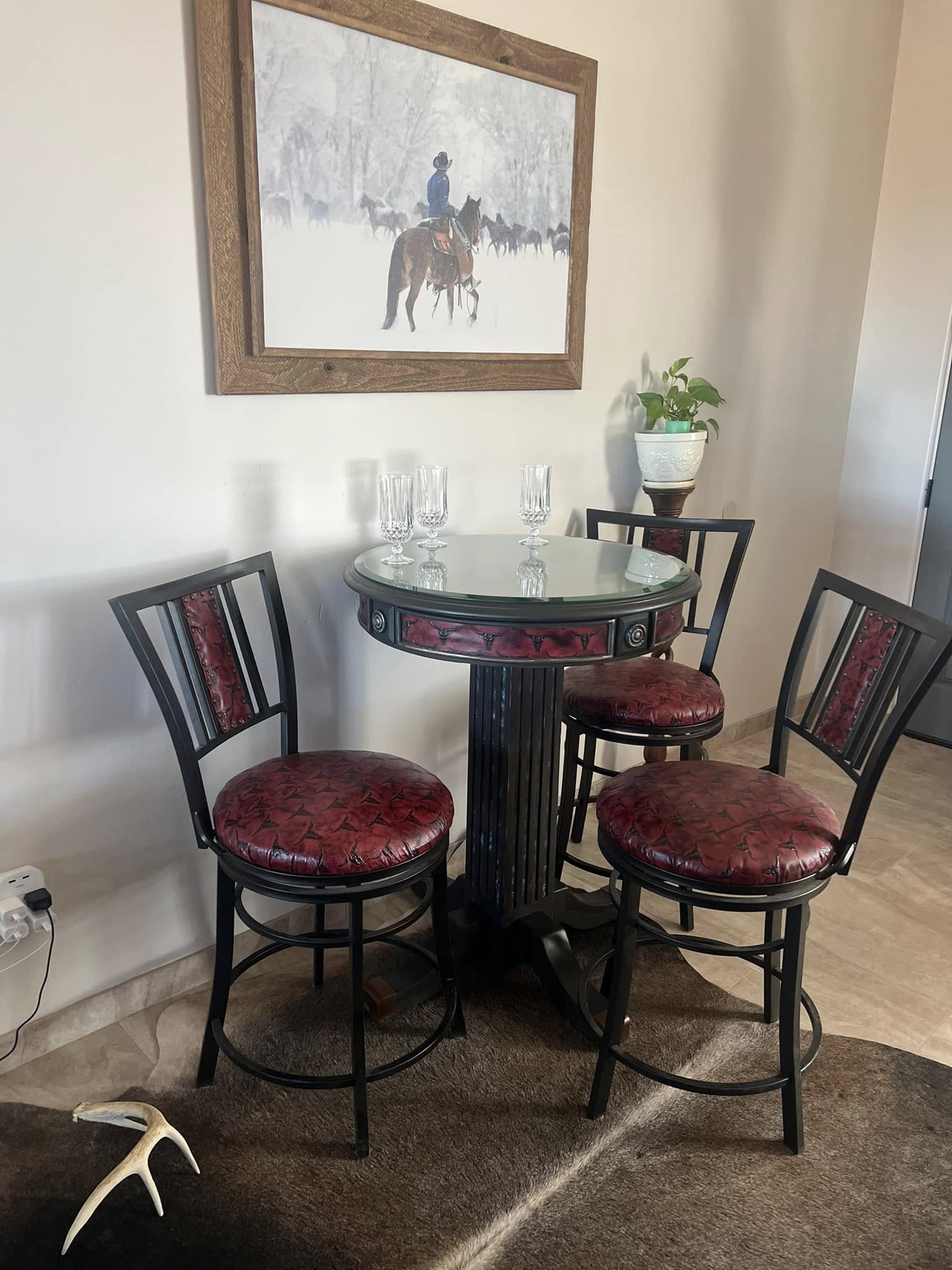 Red Longhorn Leather Pub table Western Bistro Table Set