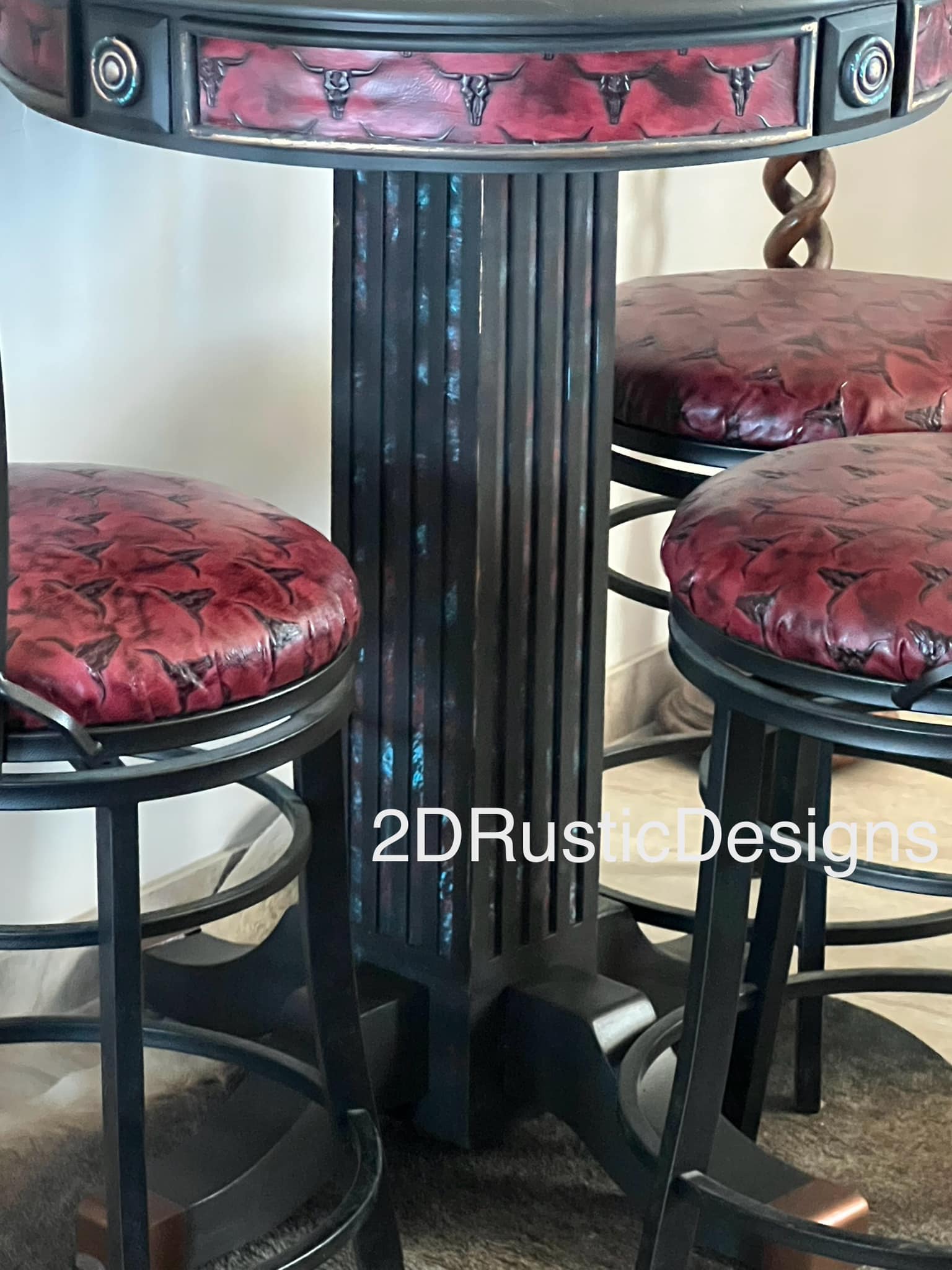 Red Longhorn Leather Pub table Western Bistro Table Set