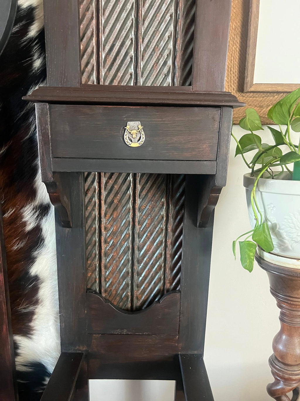 Western Hall Tree with Hereford and Rusted Metal