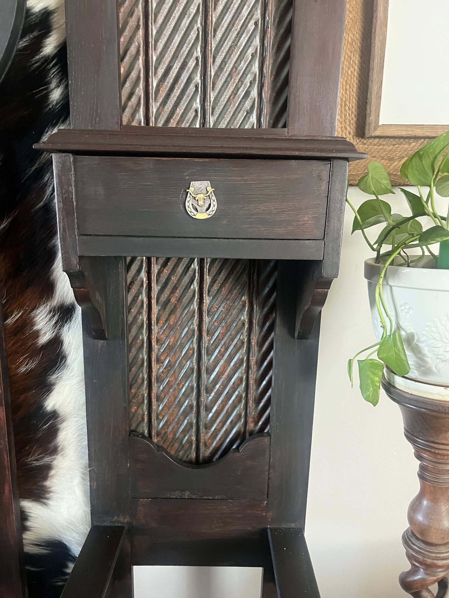 Western Hall Tree with Hereford and Rusted Metal