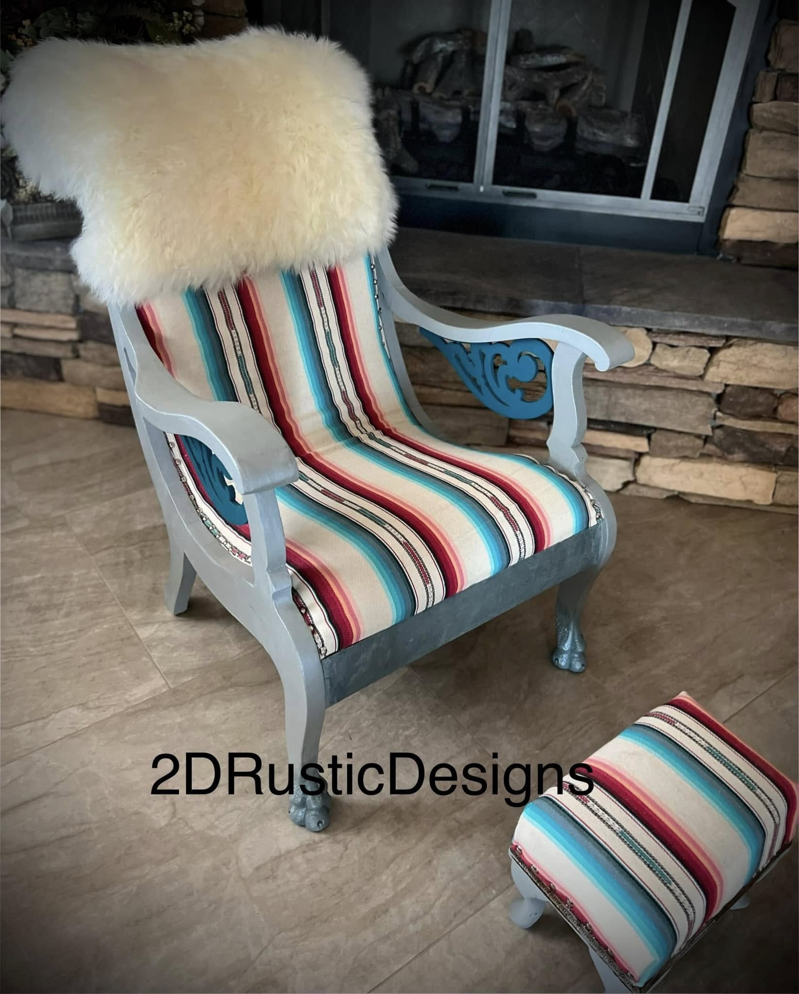 Serape Wooley Lounge Chair with Stool