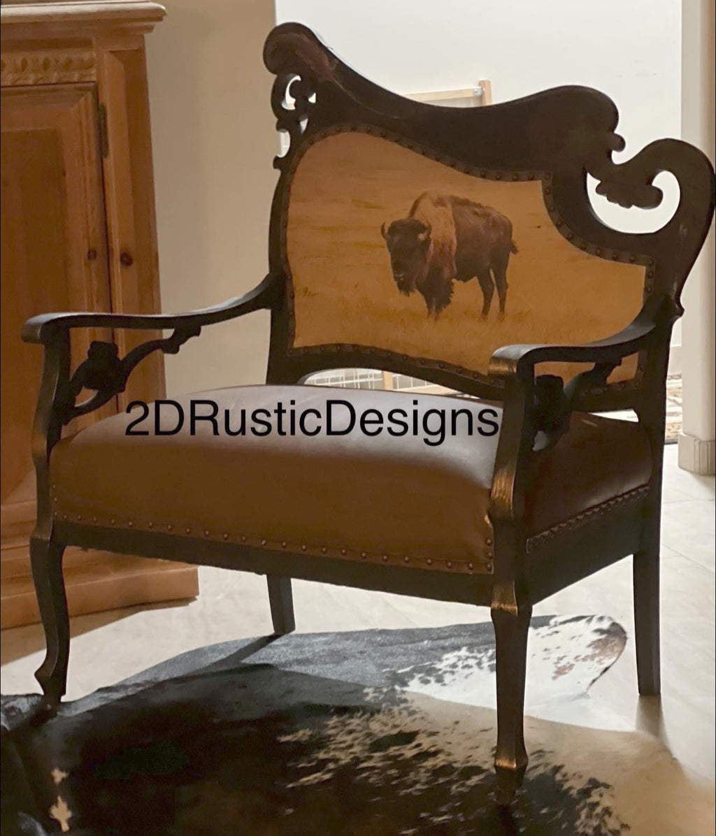 Vintage Chair, New Leather Buffalo Bench, Cowhide