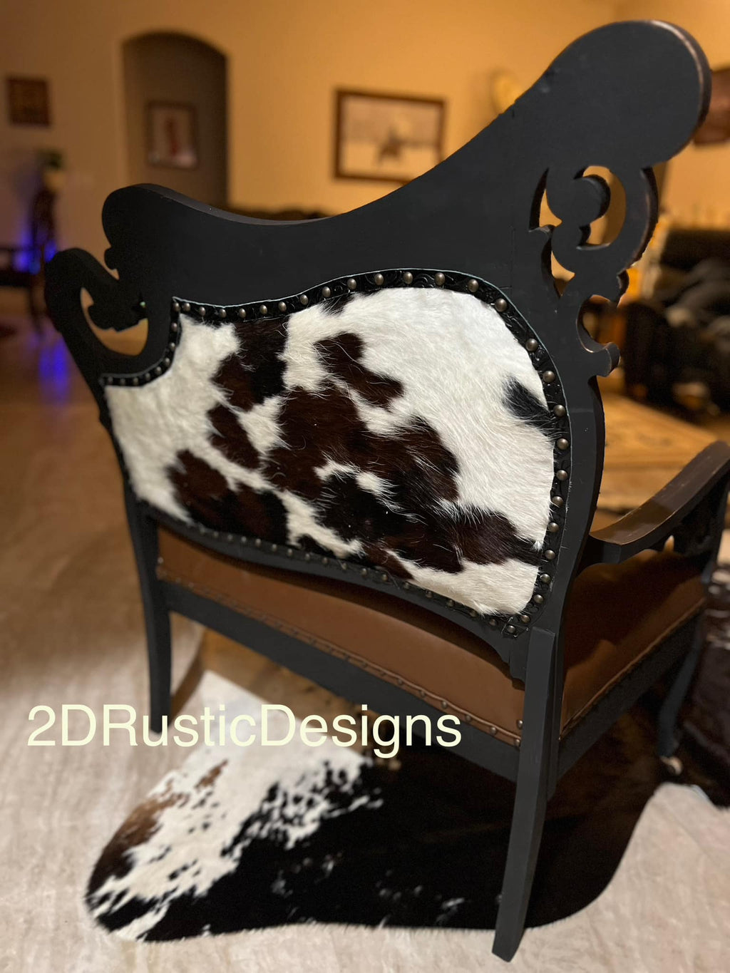 Vintage Chair, New Leather Buffalo Bench, Cowhide