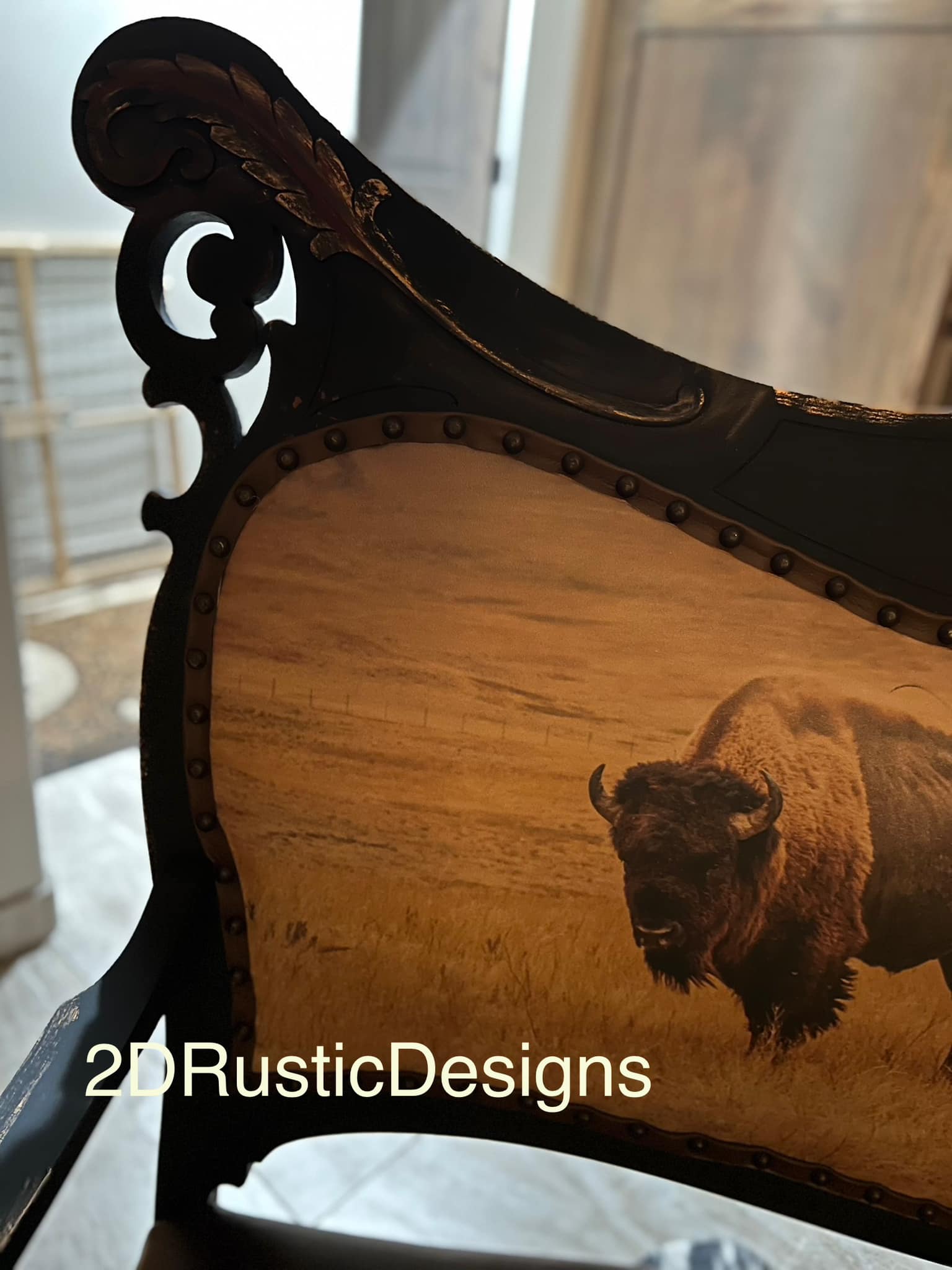 Vintage Chair, New Leather Buffalo Bench, Cowhide