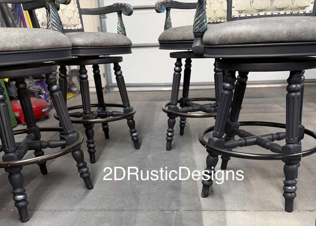 White Longhorn Leather and Brindle Cowhide Barstools