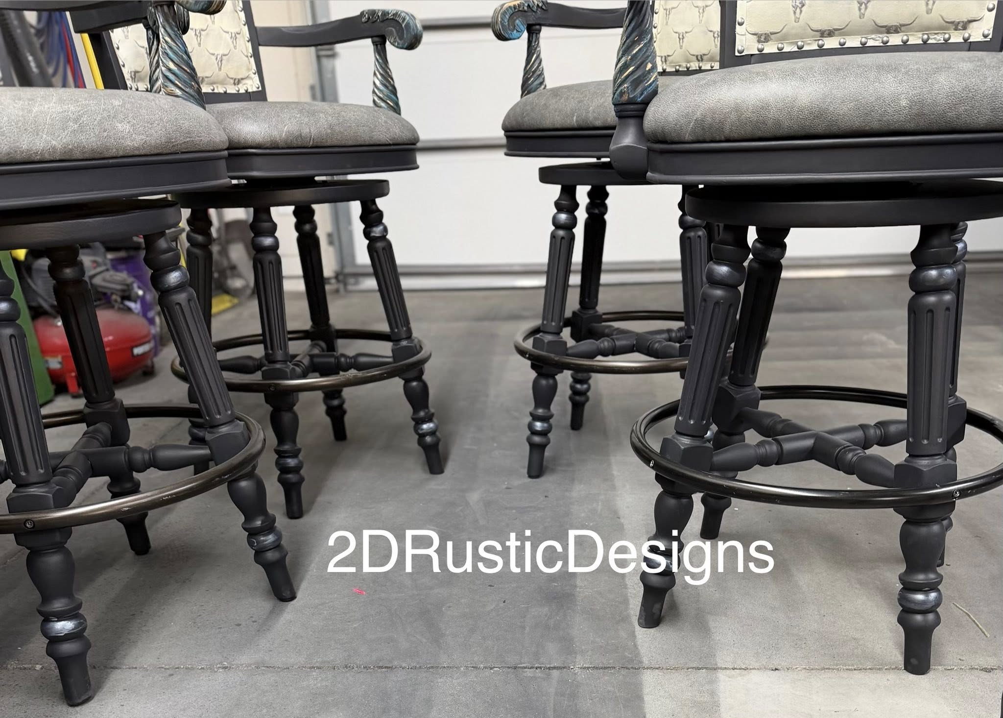 White Longhorn Leather and Brindle Cowhide Barstools