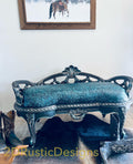 Decorative Bench with Turquoise Embossed Leather seat Loveseat