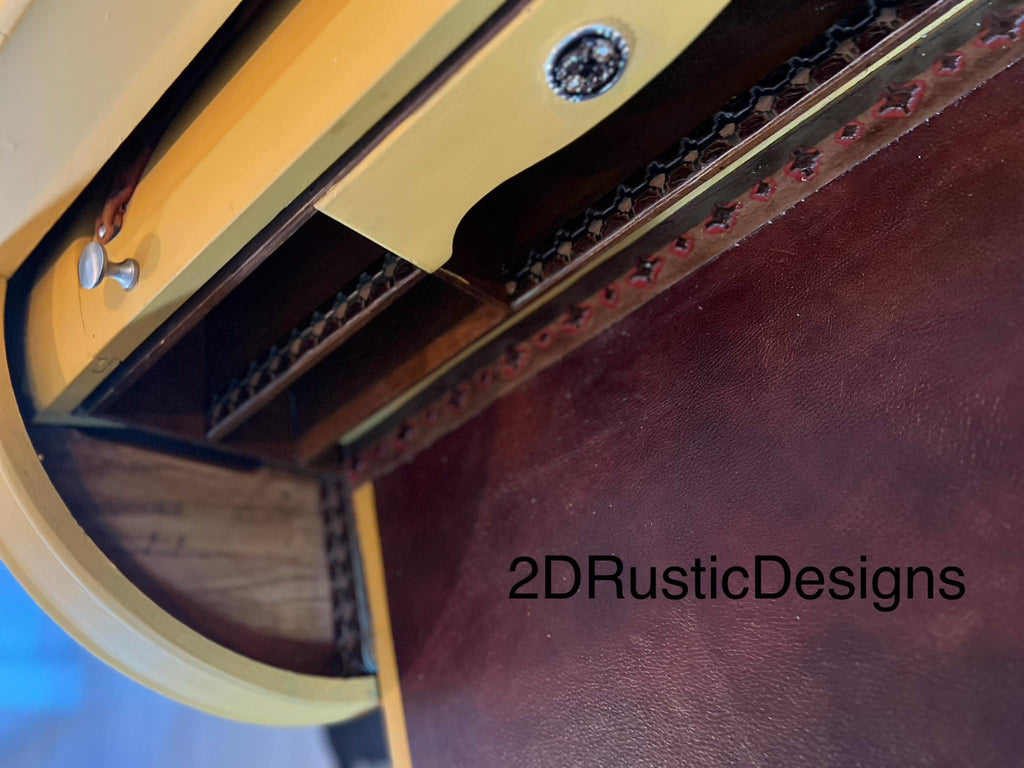 Yellow Sun Rise Small Vintage Wood Roll top Desk and Chair