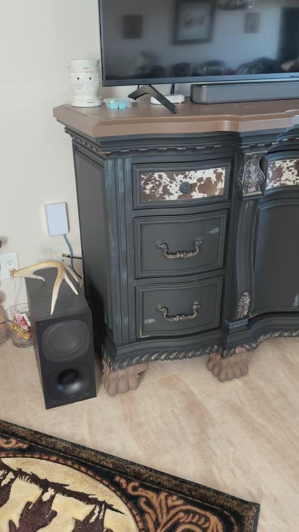 Western Longhorn Hide TV Console